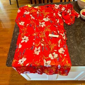 Red Chiffon floral women's large kimono coverup